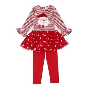 Counting Daisies Santa Face Appliqué Tutu Skirted Dress & Legging Set